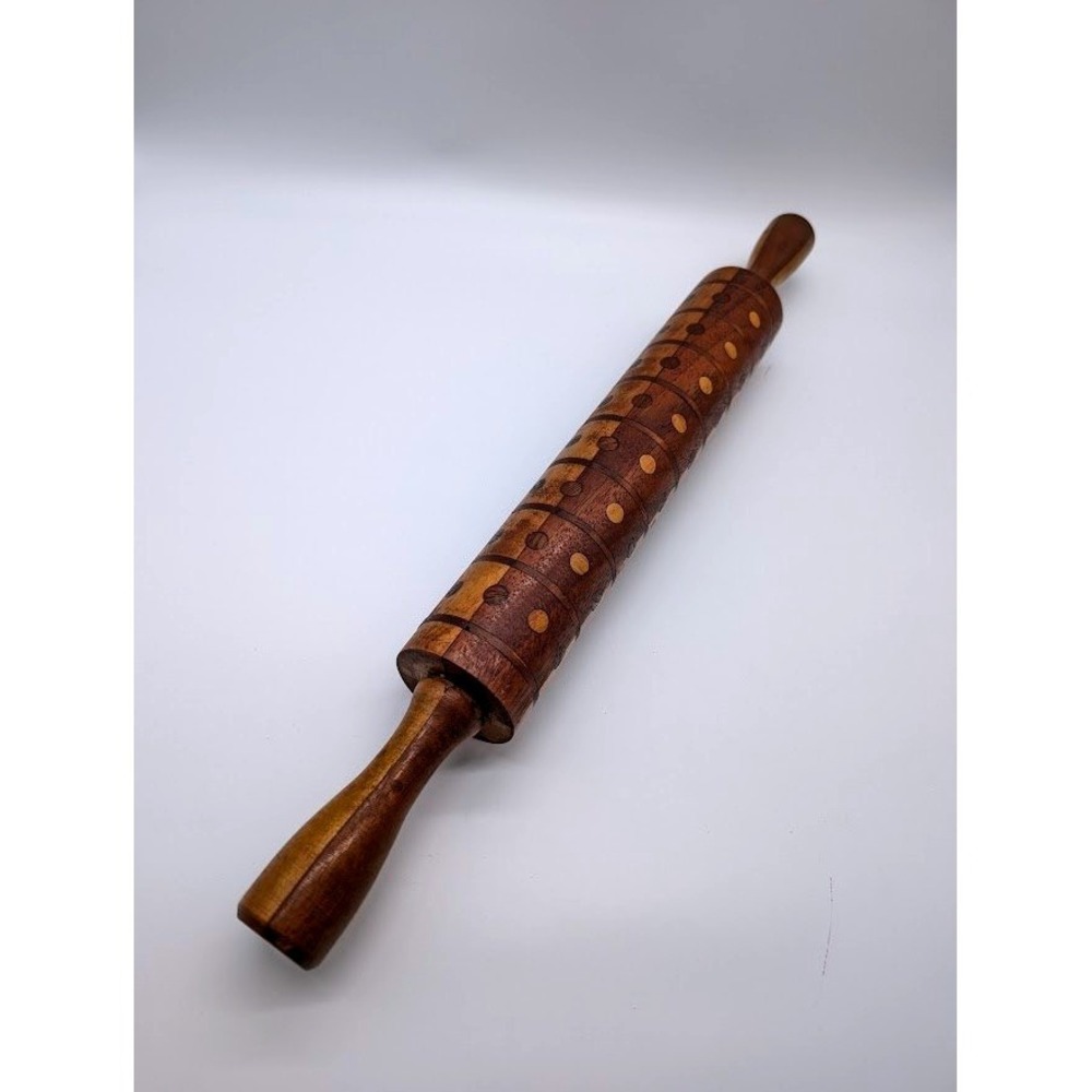 Vintage Inlaid Dot Wood Rolling Pin Decorative Art‎ Farmhouse Kitchen Rustic